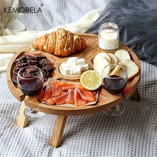 1 Wooden Portable Dining Table 30Cm/24Cm Casual Snack Table Fruit Tray Outdoor Wine Rack Travel Picnic Folding Table